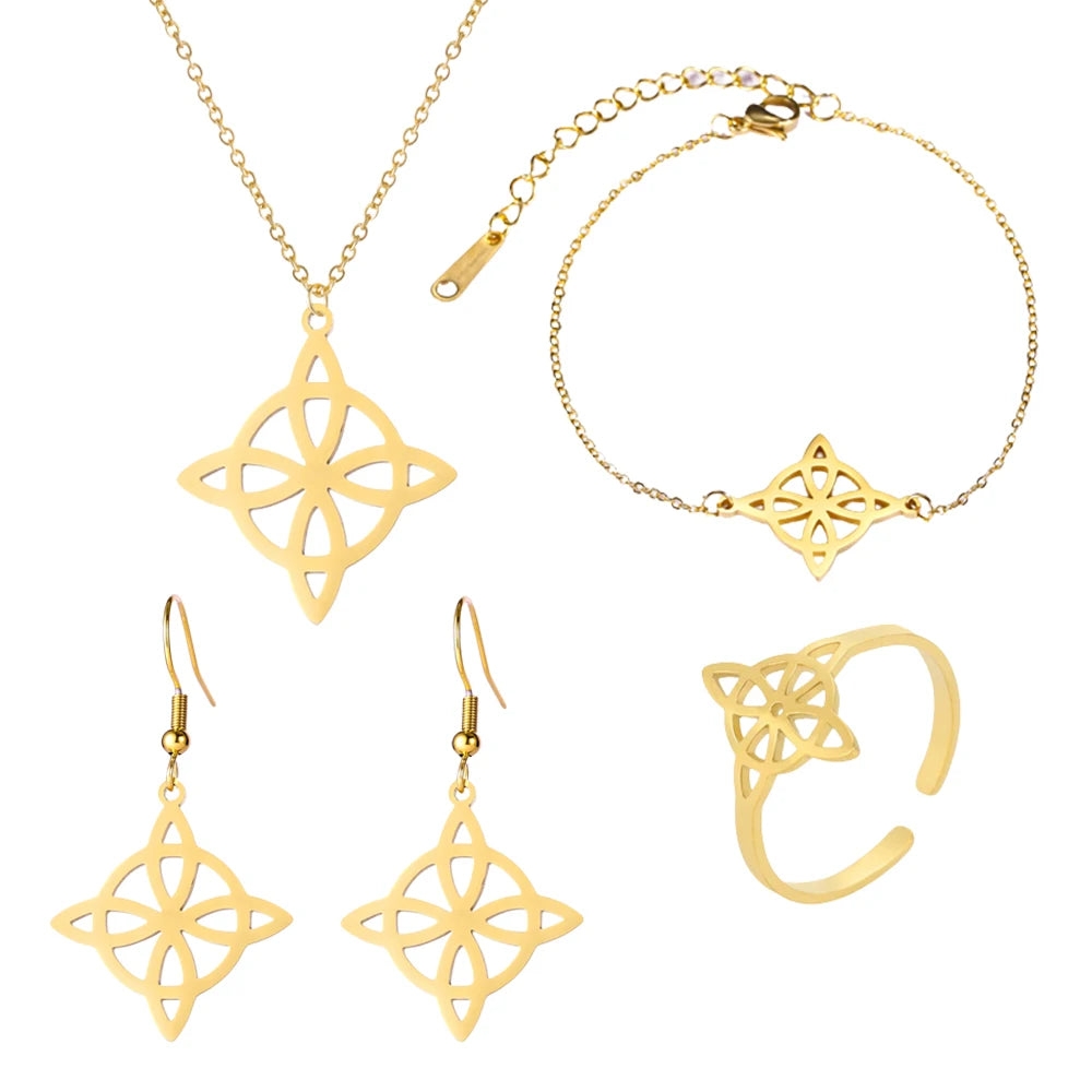 Witch Knot Jewelry Sets for Women Necklace Witchcraft Protection Amulet Bracelet Earring Rings Accessory Set Valentines Day Gift