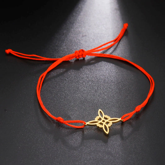 LIKGREAT Witch Knot Wax Rope Bracelet Stainless Steel Witchcraft Knot Charm Pendant On Hand Wicca Amulet Jewelry Biethday Gifts