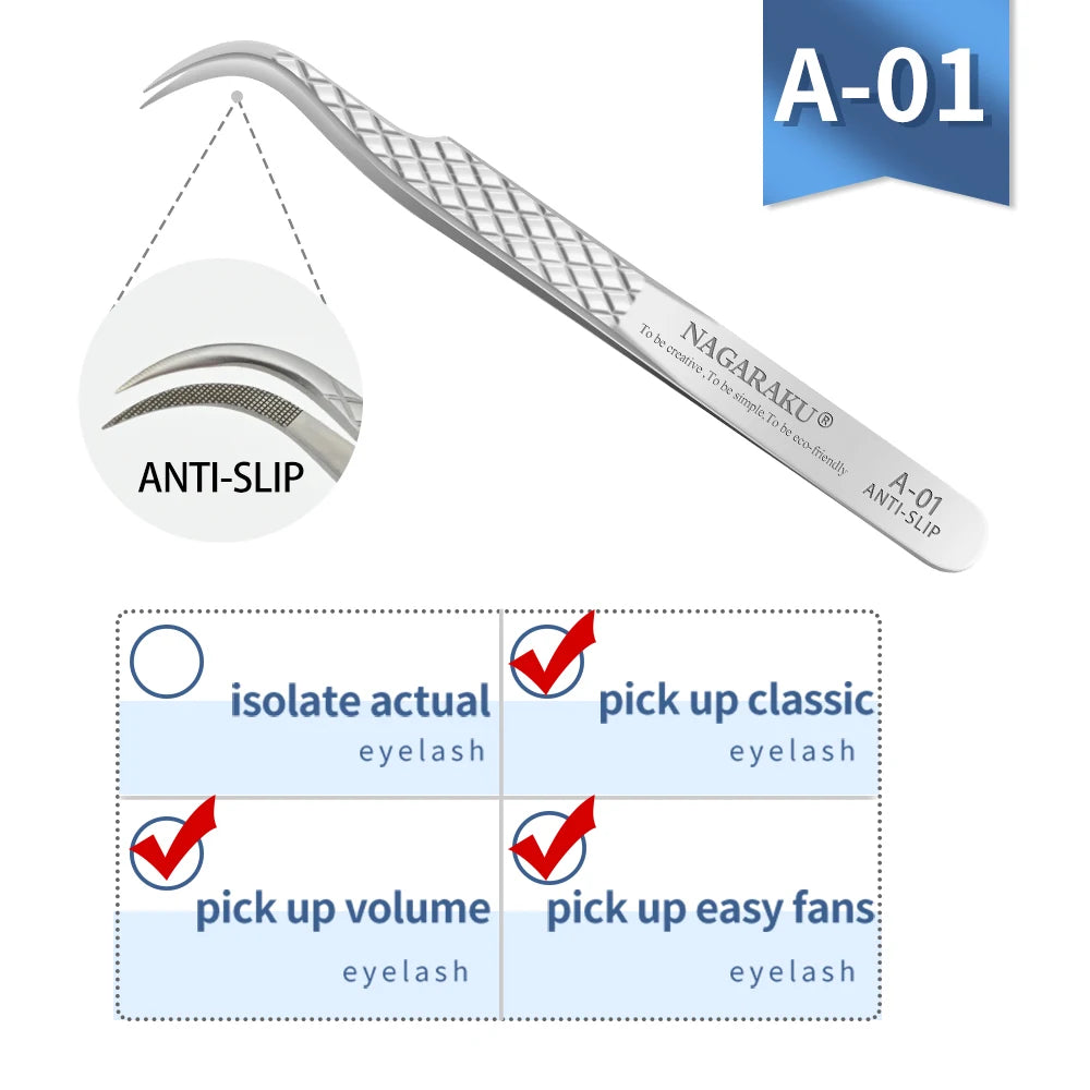 NAGARAKU Eyelash Extension Tweezers False Eyelashes Makeup Stainless Steel Professional Volume Tweezer 3D Accurate Pincet