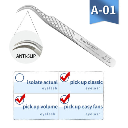 NAGARAKU Eyelash Extension Tweezers False Eyelashes Makeup Stainless Steel Professional Volume Tweezer 3D Accurate Pincet