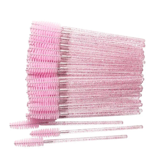 50pcs Disposable Eyelash Brushes Crystal Eye lash Mascara Wands Glitter Lash Comb Spoolies Micro Makeup Applicators
