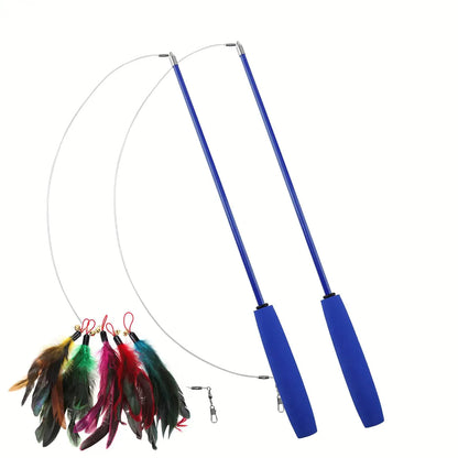 Cat Teaser Wands Three-section Telescopic Fishing Pole Wand Kitten Funny Catcher Teaser Stick Rod Interactive Stick Teaser Toys