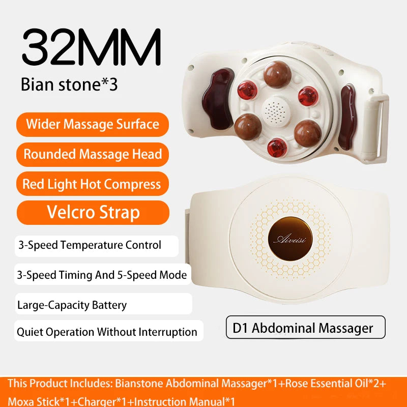 Aiveisi32MM Large Bianstone Red Light Assisted Hot Compress Abdominal Massager Machine Waist Roller Electric Massage Device Tool