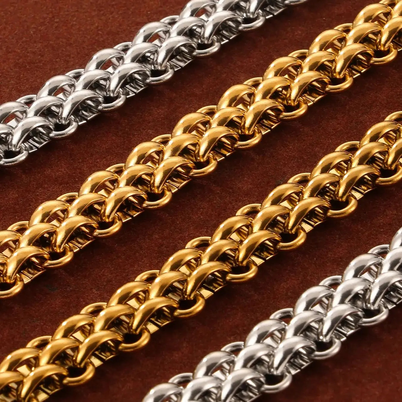 Nivora Stainless Steel Mesh Chain Jewelry Set For Women TO Clasp Thick Chunky Braided Chain 18K Gold Plated Necklaces Bracelets