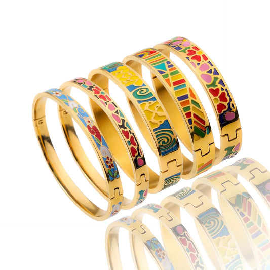 New Fashion Enamel Bracelet Drip Oil Bracelets Women Stainless Steel Jewelry Set Accessory