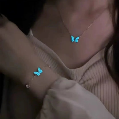 2 PCS/Set Butterfly Couples Pendant Luminous Bracelet For Women Lover Black Rope Charm Friendship Girlfriend Party Jewelry Gift