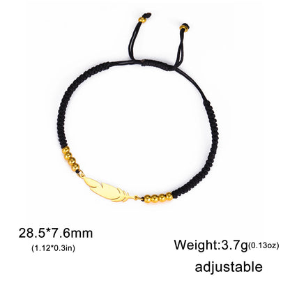 LIKGREAT Fashion Feather Design Pendant Bracelet for Women Men Charm Adjustable Rope Chain Couple Jewelry Party Gifts