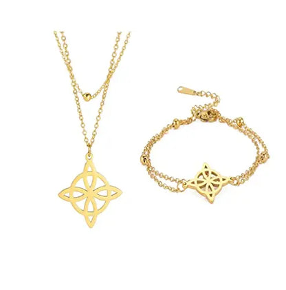 Witch Knot Jewelry Sets for Women Necklace Witchcraft Protection Amulet Bracelet Earring Rings Accessory Set Valentines Day Gift